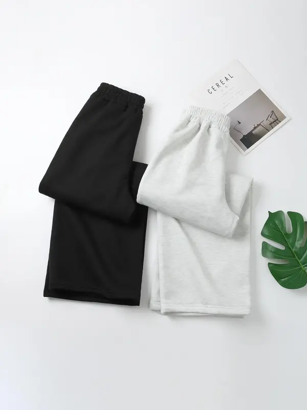 Women's Bow Print Pocket Elastic Waist Sweatpants, Casual Comfy Trousers for Fall & Winter, Women's Bottoms for Daily Wear 1