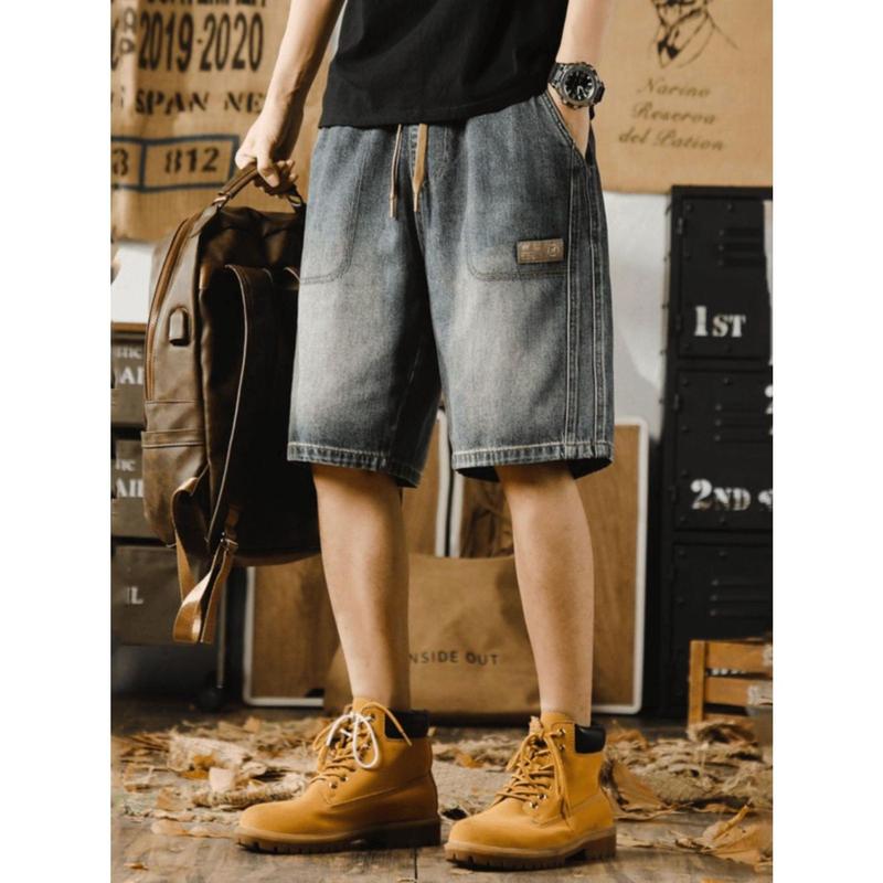 Quần Short Denim, Phong Cách Thường Ngày Mỹ, Quần Mùa Hè Cho Nam, Thiết Kế Ins, Túi Lớn, Ngoại Cỡ, Dáng Rộng Vừa Vặn, Có Thể Mặc Ngoài Trời, Quần Soóc Nam Menswear Jean 6