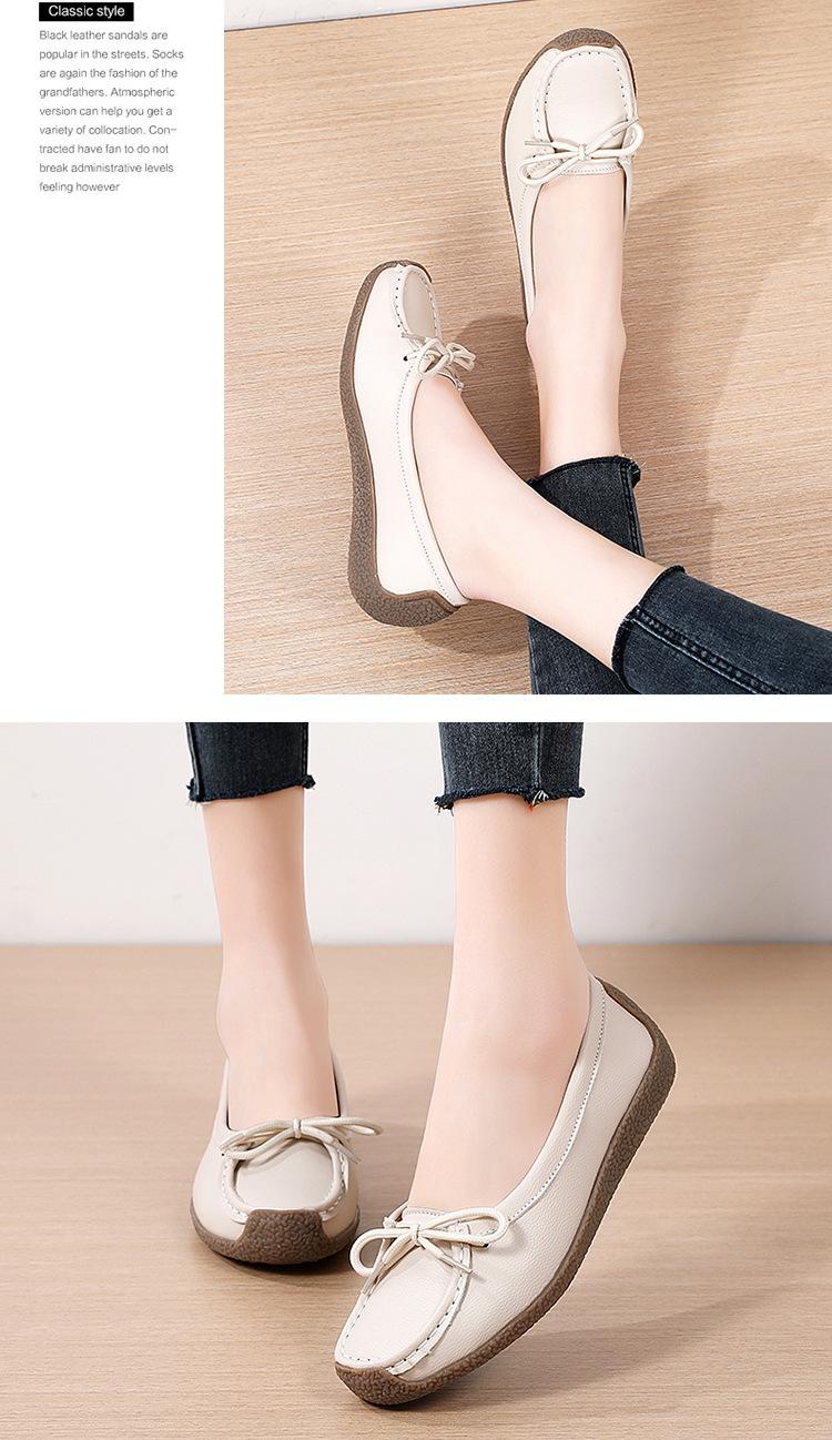 Product Introduction of New Genuine Leather Doug Shoes Women's Soft Bottom Pumps Slip-on Mom Shoes Casual Flat Loafers Women's plus Size 16