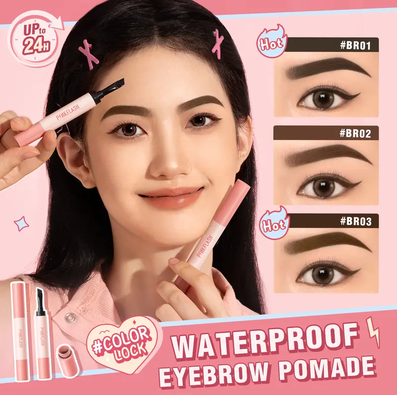 [Official] [BPOM]PINKFLASH #ColorLock Waterproof Eyebrow Pomade Cream High Pigment Smudge-proof Long-lasting Non-caking Soft Smooth Quick-drying Shaping 1
