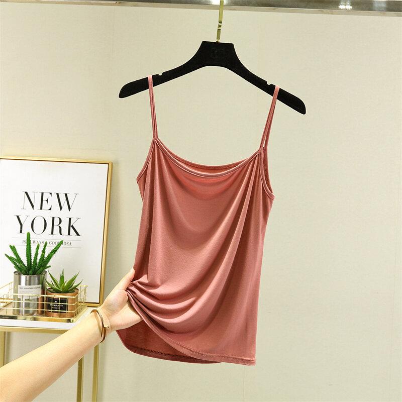 Áo Hai Dây Nhỏ Chất Liệu Vải Modal, Không Tay Mùa Hè Cho Nữ, Phối Bên Trong, Mỏng Vừa Vặn, Áo Lớp Nền, Ngoại Cỡ, Áo Mỏng, Màu Trơn Thích Hợp Mặc Bên Trong, Kiểu Áo Vest Top Women Tua Rua Sò Cổ Tròn 5