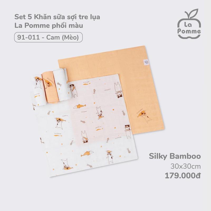 [ MẪU MỚI 2024] Set 5 Khăn sữa La Pomme sợi tre 2 lớp cao cấp ( 30x30cm) cho trẻ sơ sinh 7
