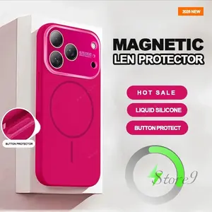 IPhone17PROMAX Big Window Magnetic Phone Case for IPhone 17 16 15 14 Pro Max Magsafe Crystal Lens Casing Liquid Silicone Luxury Shockproof Protector Cover