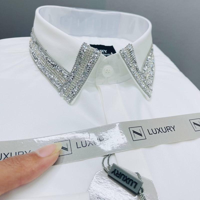 Sơ Mi thiết Kế Đính Đá Cổ Áo Menswear Nam Kem Shirt 4