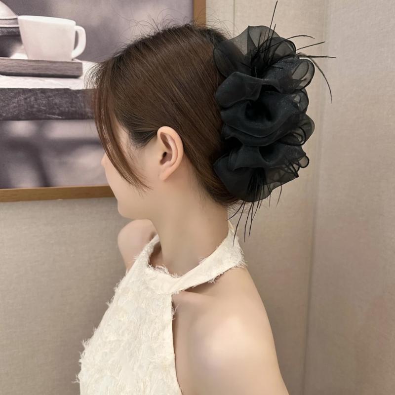 Kẹp Lưới Bong Bóng Đám Mây, Nữ, Cao Cấp, Kẹp Cá Mập Lông Vũ Lớn, cài tóc Kẹp Tóc, Hàng Mới Về 2024 Women 4