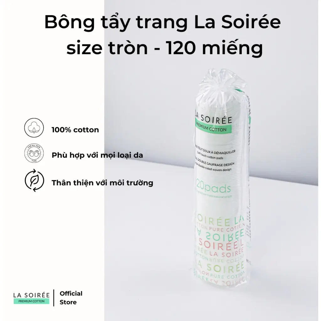 Bông tẩy trang La soirée gói 120 miếng 100% cotton mềm mịn