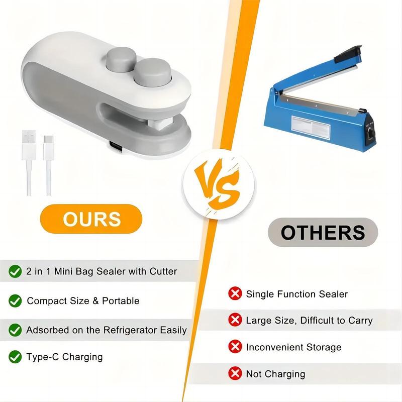 2 in 1 Mini Bag Sealer & Cutter, 1 Count Type-C Charging Portable Household Heat Sealer, Magnetic Mini Bag Sealer for Home Kitchen 6