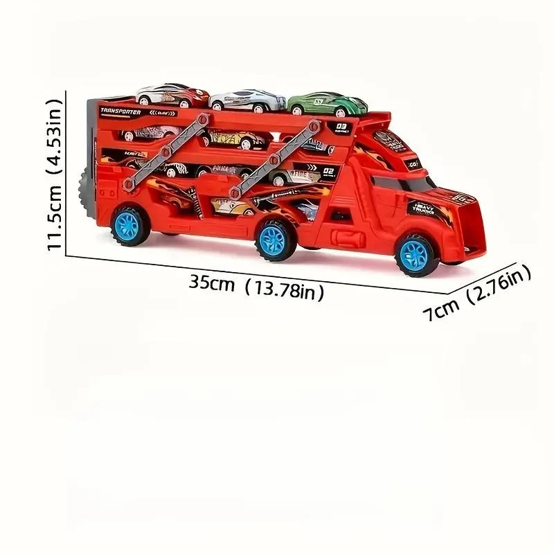 Transformer Ejection Truck Toy Set, 1 Set Foldable Transport Truck Toy Including 6 Counts Small Car Toy, Model Toy for Boys & Girls 1