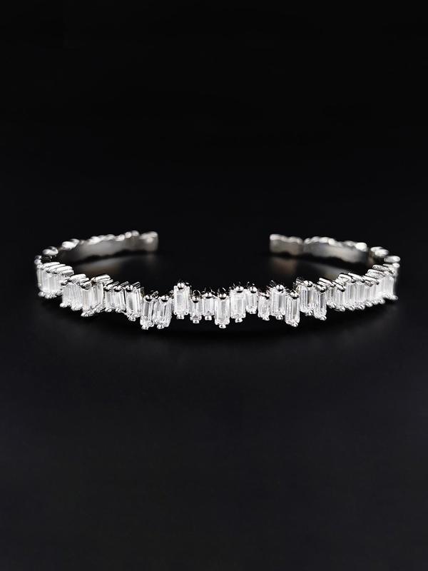 Luxury Elegant Style Cubic Artificial Zirconia Cuff Bangle, Zirconia Bangles Bracelets, Fashion Jewelry Accessories For Women As Gift 8