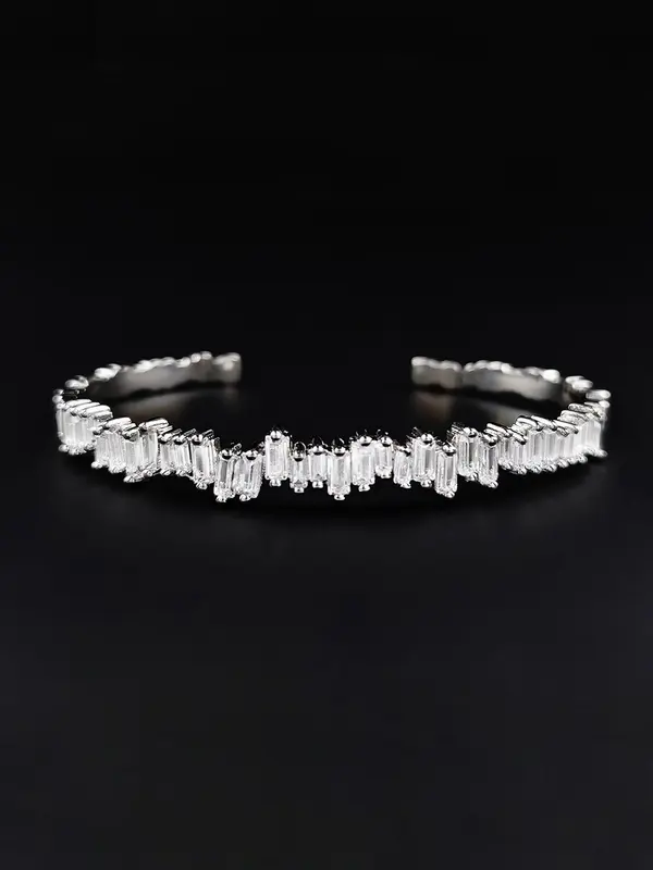 Luxury Elegant Style Cubic Artificial Zirconia Cuff Bangle, Zirconia Bangles Bracelets, Fashion Jewelry Accessories For Women As Gift 8