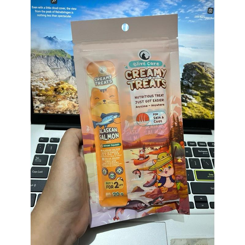 Olive Care PAKET CREAMY TREATS 16gr & 20gr isi 5 Tubes Snack Cemilan Kucing Bernutrisi dengan Daging Ayam/Salmon Asli & Red Spinach/Winter Squash 8