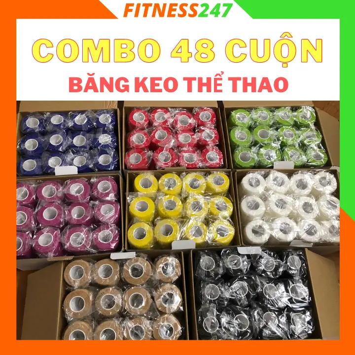 Combo 48 Cuộn Băng Keo Thể Thao Bản 5cm*4.5m Chất Liệu Cao Su Non Quấn Chân Tránh Chấn Thương băng  cuốn bangke  othethao