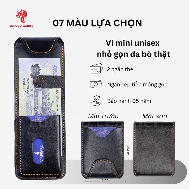 Ví mini unisex da bò thật (Không để được giấy tờ cũ) - ví sen 5 Wallet