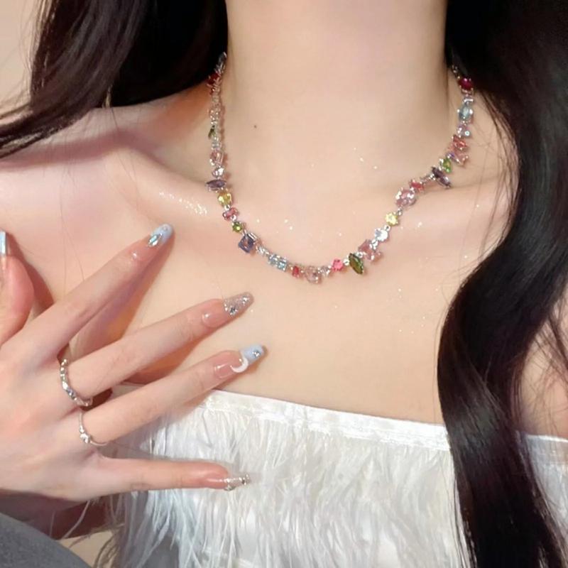 Vòng Cổ khối, đầy màu sắc, với Vòng Tay Hy Vọng và Đức Tin, Vòng Tay có thể điều chỉnh độ dài, dành cho phụ nữ, Pha lê sáng bóng, Món quà thời trang và Dễ Phối Đồ, Cung cấp sức khỏe và may mắn 8