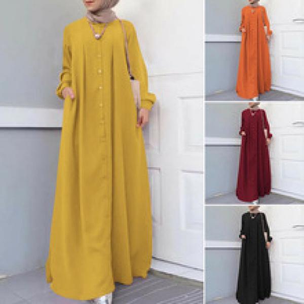 Product Introduction of New Autumn Cross-Border Supply Artistic Temperament Muslim Women's Pullover round Neck Large Swing Dress 26