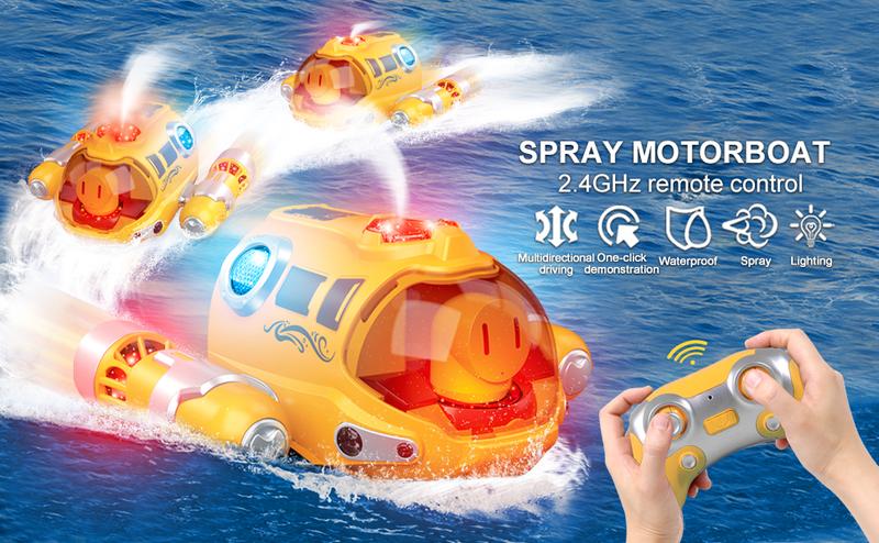 Product Introduction of RC Water Spray Submarine Battle Boat 2.4GHz Remote Control Motorboat Waterproof Swimming Pool Bathing RC Steamboat Toys for Children's Gift 47