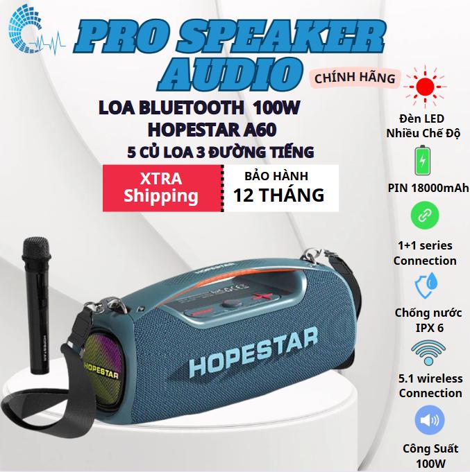 [ Tặng Nhạc ]Loa Bluetooth Hopestar A60 Mới Nhất  3 đường tiếng CAO CẤP phiên bản 2025  tặng Mic Hát Karaoke, Âm Thanh Siêu Bass Công Suất 100W, thay đổi chế độ nhạc và đèn LED theo sở thích Nghe Nhạc Củ Loa