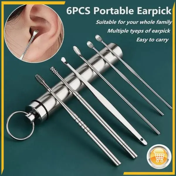 PROMO  6in1 WADAH TABUNG ALAT PEMBERSIH TELINGA KOREK KUPING STAINLESS EAR CLEANER KOTORAN SET YUKZ 0