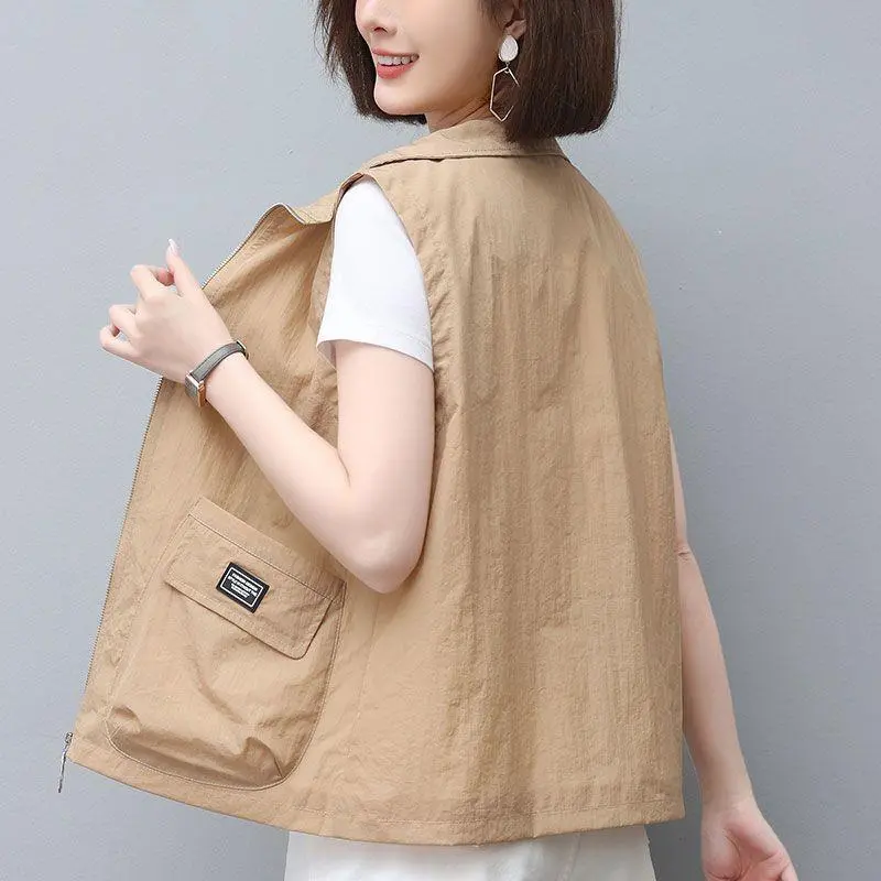 Áo Vest Mỏng, Ngắn, Áo Khoác Không Tay Dành Cho Nữ, Hàng Mới Về Mùa Xuân Và Mùa Hè 2024, Phong Cách Thường Ngày Ngoại Cỡ, Dáng Rộng Rãi, Có Thể Mặc Ngoài Trời, Áo Chống Nắng, Áo Ghi Lê