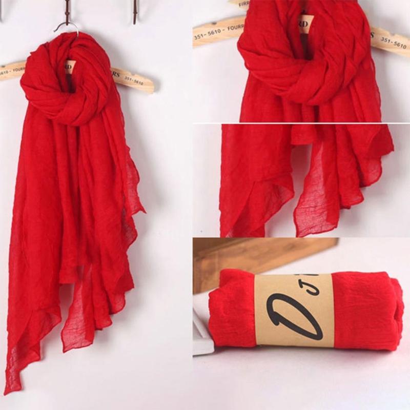 Khăn Quàng quàng cổ dài, màu Trơn dành cho phụ nữ, khăn quàng vai, phong cách Cổ Điển làm bằng vải lanh bông, khăn choàng lớn, thanh lịch và Nhẹ, kích thước lớn, thích hợp làm khăn Quàng Cổ trùm đầu 4