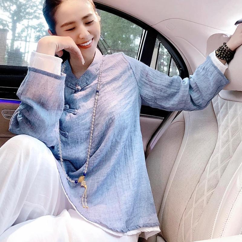 Bộ đồ pháp phục vạt chéo cúc Tàu tay dài hai lớp Nữ Áo