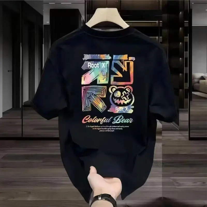 Short-sleeved T-shirt men's fashion brand summer comfortable loose five-point short-sleeved shirt all-match trendy ins simple printed top