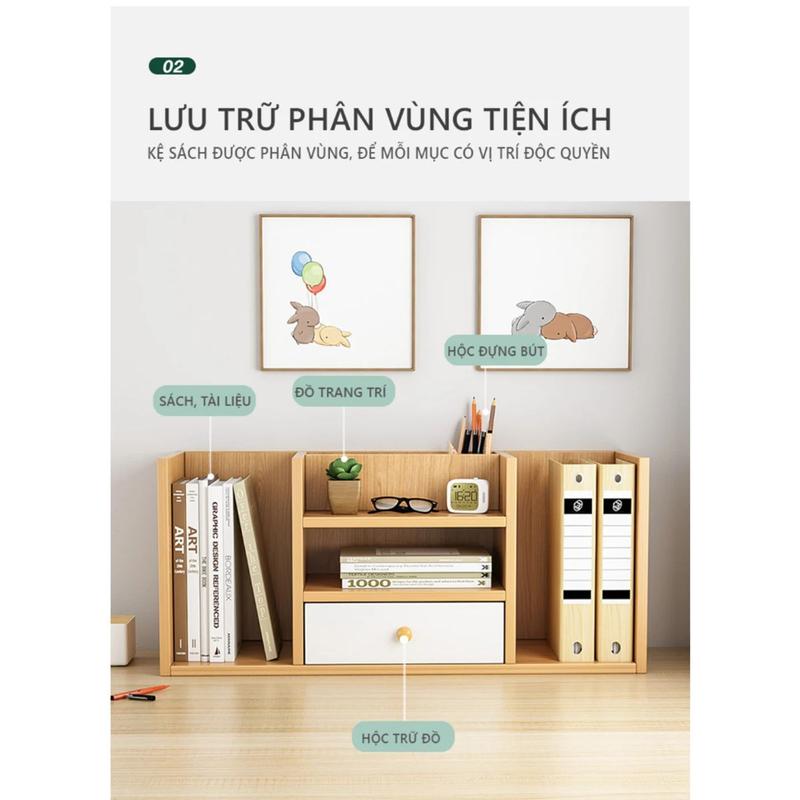 Kệ Sách Gỗ Chữ U 8 Ngăn và Kệ Sách Gỗ Để Bàn 1 Ngăn Kéo HD-017 (48 X 30 X 17cm) 7
