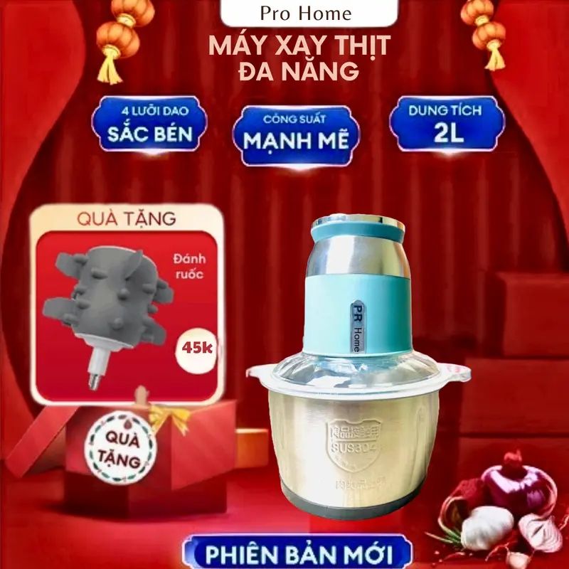 Máy Xay Thịt Đa Năng Inox 304 Không Rỉ - Xoay Khỏe, Nhuyễn Rau Củ, Tỏi Ớt [ Tặng kèm cây đánh ruốc ] 0