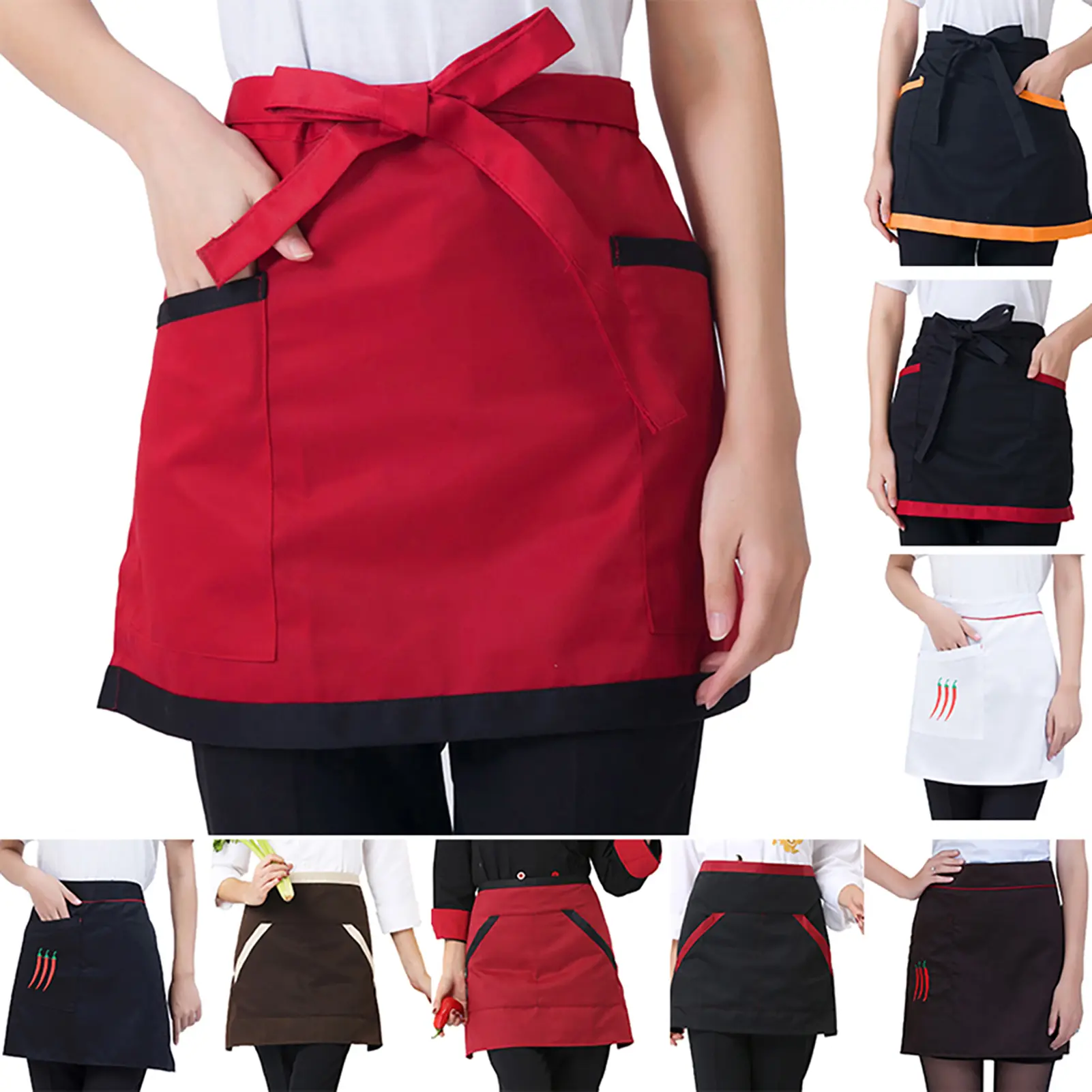 Cooking Apron Soft with Tether Household Short Waist Apron for Kitchen