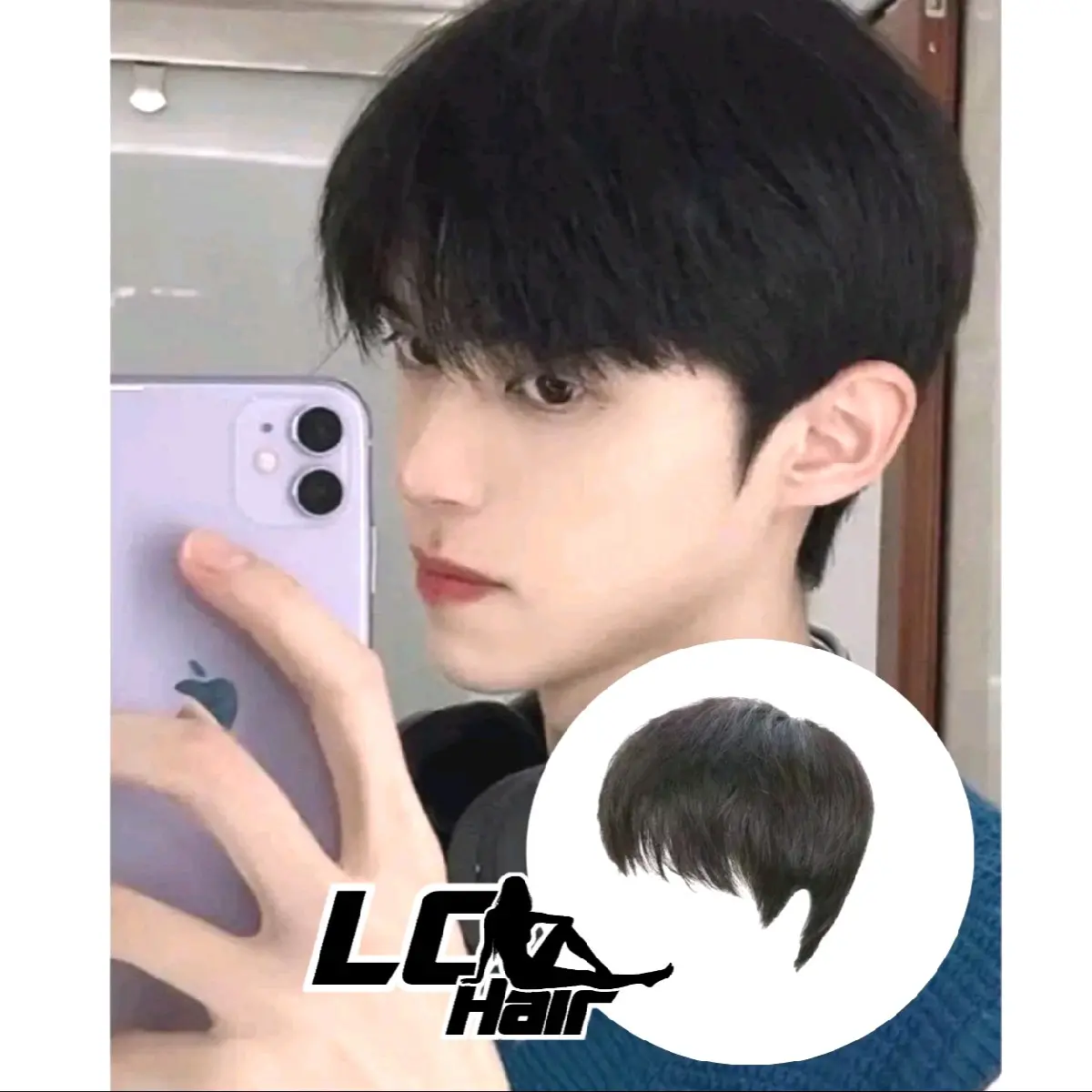 Wig pria Pendek / Rambut Palsu Pria Pendek Hitam Lurus