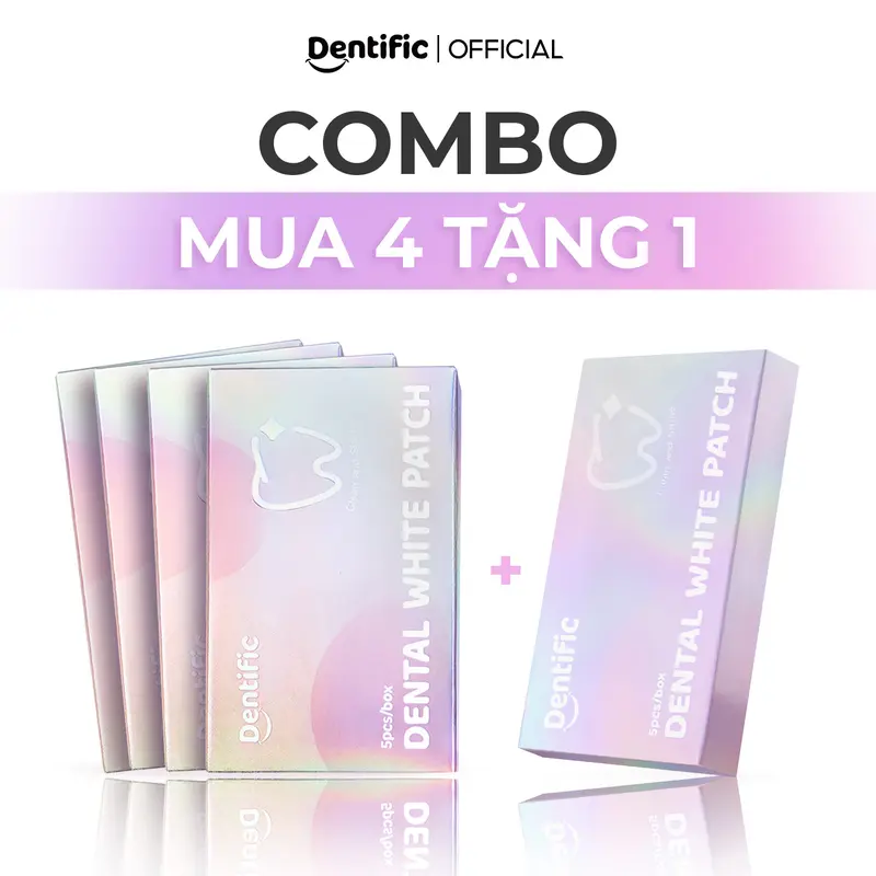 (Chỉ có trong livestream - Mua 4 tặng 1) Combo 4 Hộp miếng dán hỗ trợ trắng răng Dentific sạch mảng bám, hỗ trợ cải thiện ố vàng răng miệng, an toàn men răng - Tặng 1 Hộp 0