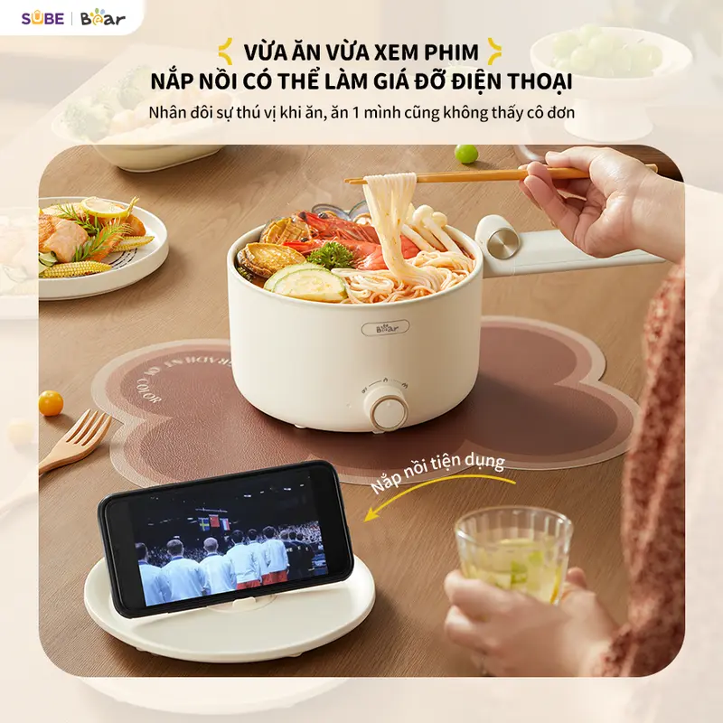 Nồi Lẩu Điện Đa Năng BEAR, Nồi Điện Nồi Đa Năng, Nồi Lẩu Điện Mini Sôi Nhanh Tiết Kiệm Thời Gian Thiết Kế Tay Cầm Gấp Gọn Tiện Lợi Chống Dính Dễ Vệ Sinh MC-4H16G 5
