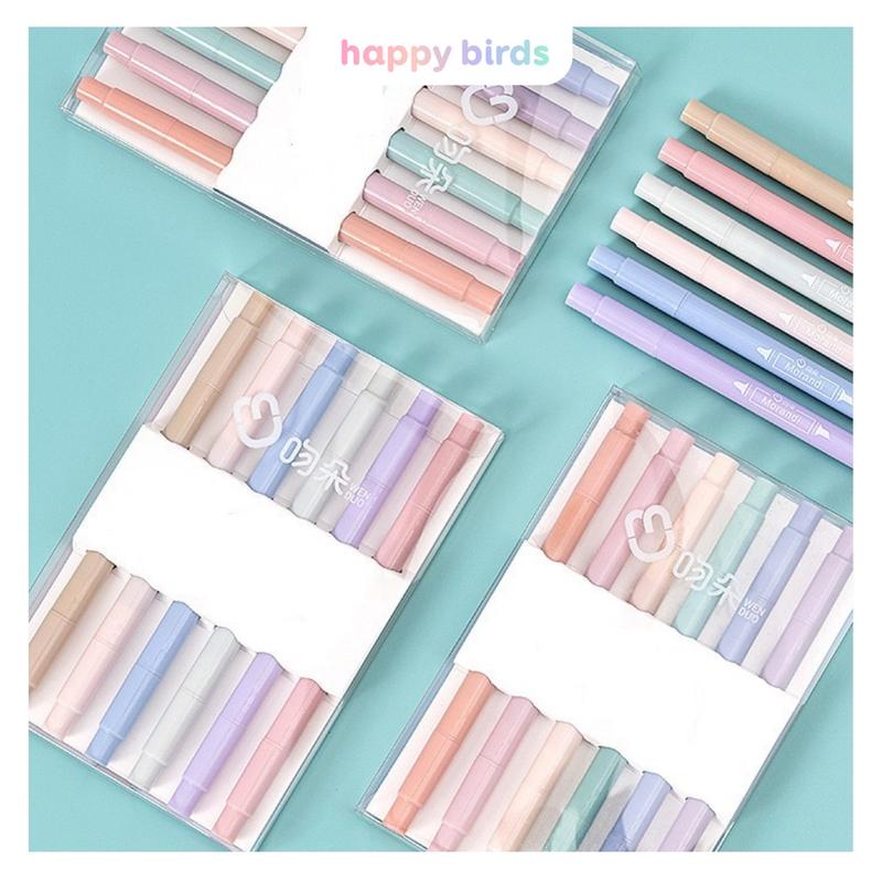 Bút Highlight Pastel bộ 6 bút thân tròn vuông đánh dấu ghi nhớ tiện lợi ghi chú trang trí sổ bullet journal