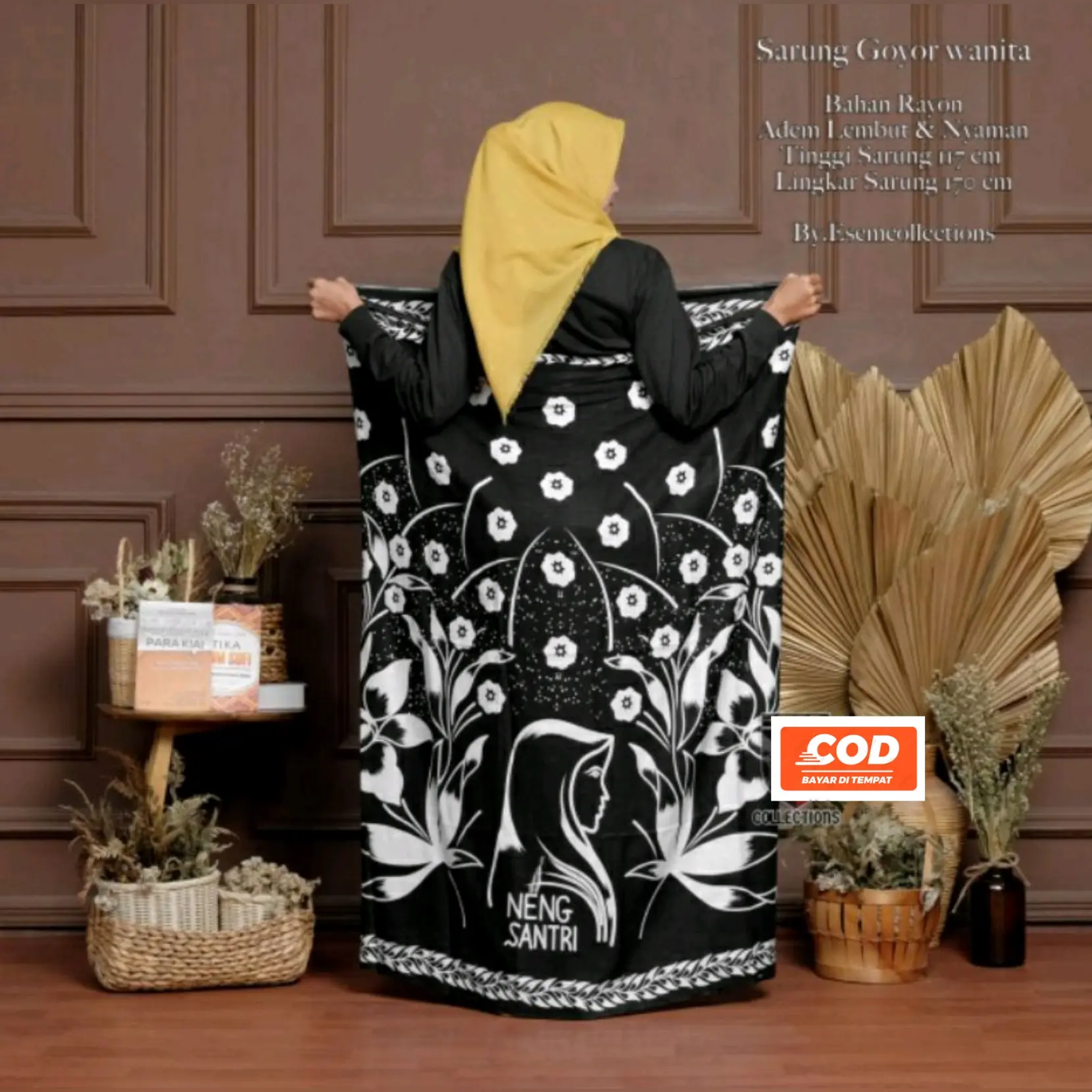 SARUNG MBAK SANTRI BAHAN GOYOR / SARUNG BATIK PRINTING MOTIF Bunga Polos remaja  tebal  kain  putri  muslim nyaman  Lembut Hitam Wanita Dewasa