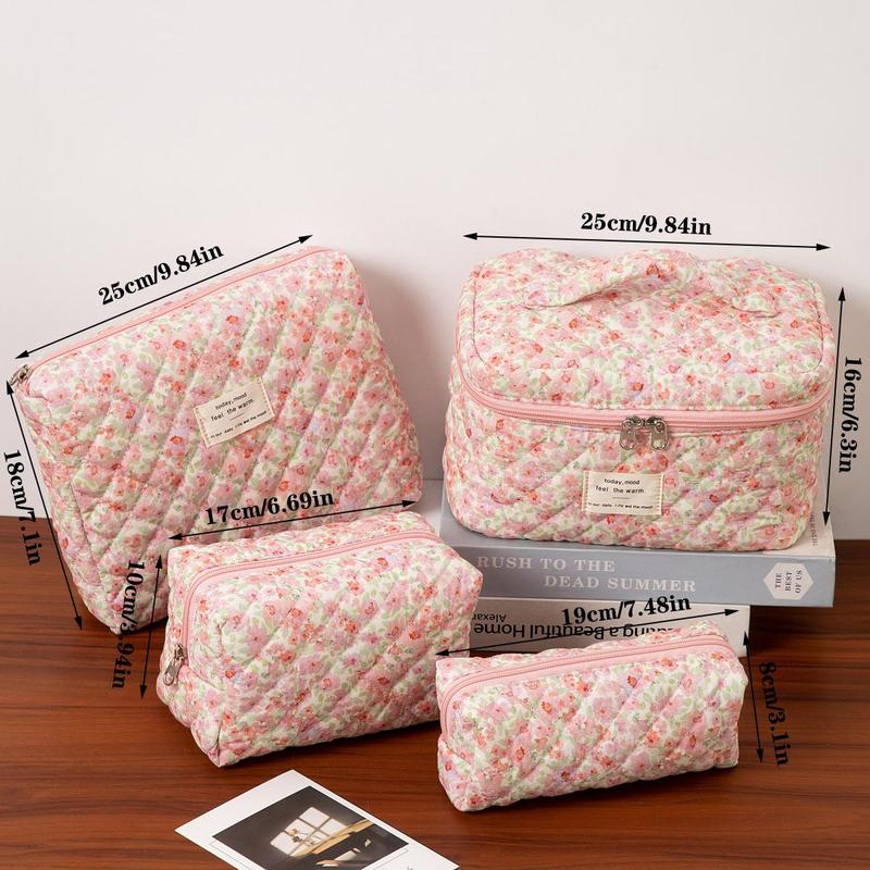 Product Introduction of Floral Pattern Makeup Bag Set, 4 Counts/set Large Capacity Cosmetic Storage Bag, Zipper Makeup Organizer Pouch, Versatile Storage Bag for Travel, Office, Home 1