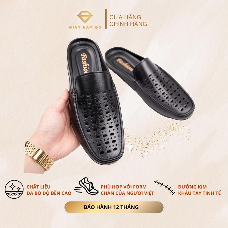 Sục hè da bò đục lỗ thoáng khí Shoes Nam thoáng như đi dép, đế cao su đúc nguyên khối