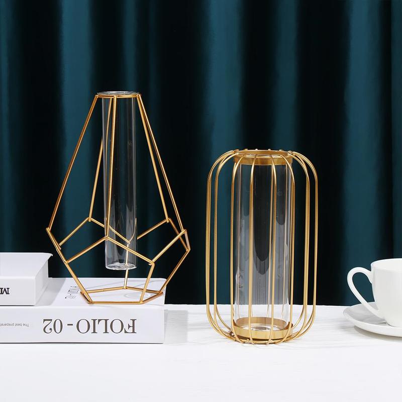 Product Introduction of Nordic Styles Terrarium Metal Holder Desktop Ornament Iron Art Vase Hydroponic Flower Vase Glass Test Tube Geometric Line Frame 23
