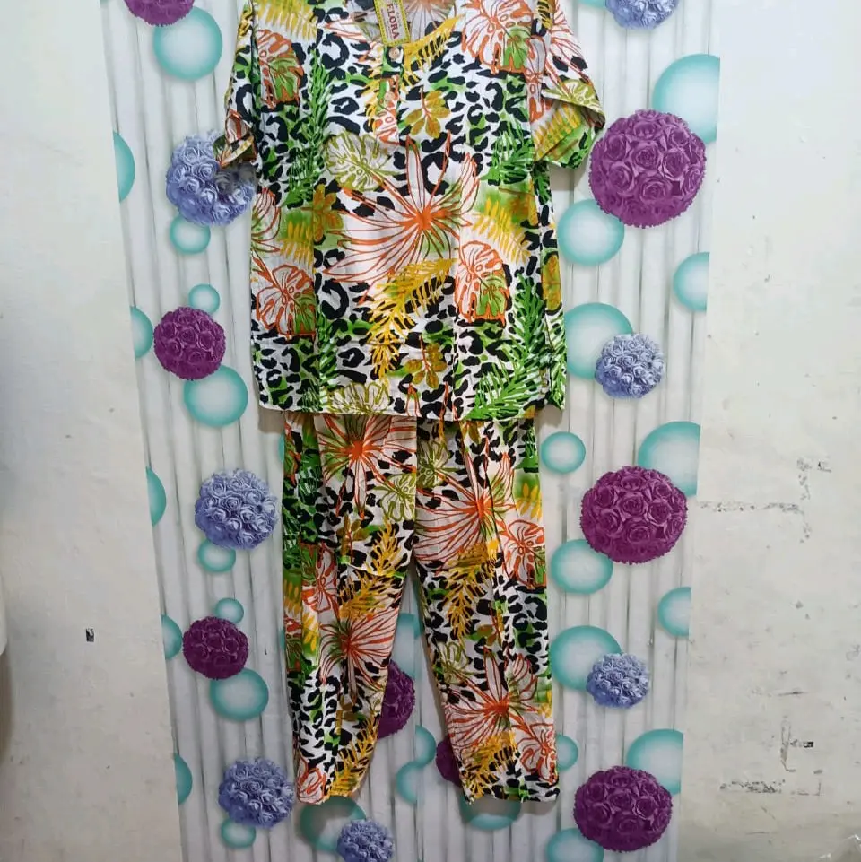 baju set cel motif taidi Katun Lengan panjang