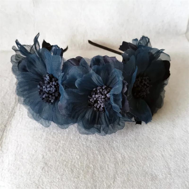 Product Introduction of New Solid Color Simulation Garland Bride Wedding Headwear Mesh Flower Headband Girls Headband Performance Hair Accessories 8