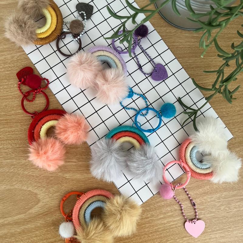 Bag Aksesoris Gantungan Kunci Tas Bentuk Pelangi Macrame Pom Pom Rainbow Hiasan 7