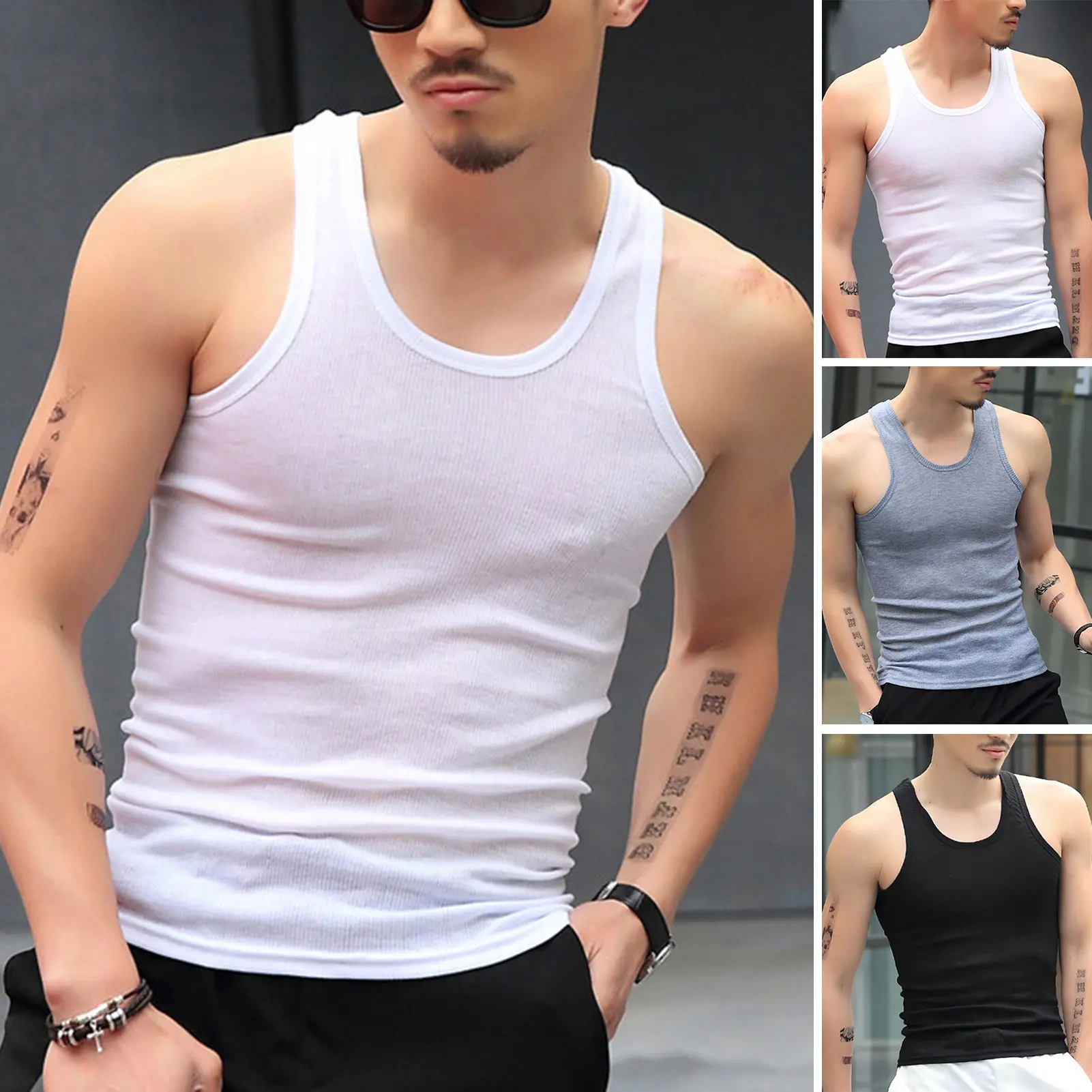 เสื้อกล้ามแขนกุด สำหรับผู้ชาย คอกลม สีพื้น ทรงสลิมฟิต ฟิตเนส ยิม ออกกำลังกาย เสื้อกล้าม เพาะกาย วิ่ง เสื้อกั๊ก