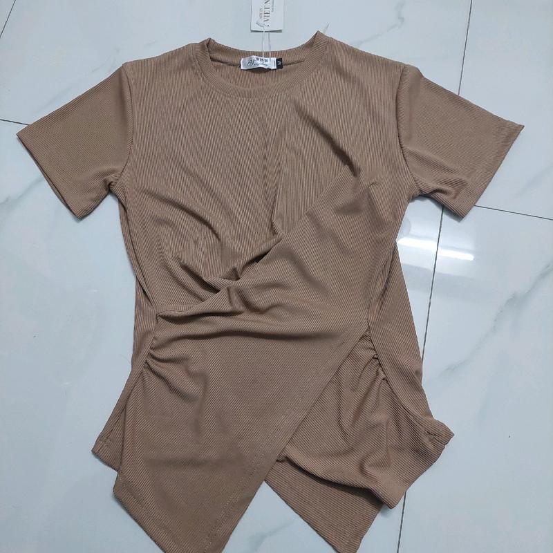 Áo thun trơn cổ tròn nhún eo vạt chéo 3