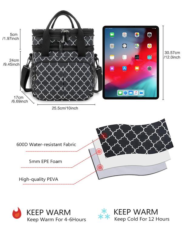All Over Print Lunch Bag, Large Leakproof Lunch Box Cooler Bag, Multifunctional Lunch Bag for Women & Men, Lunch Box for Outdoor Camping Picnic 7