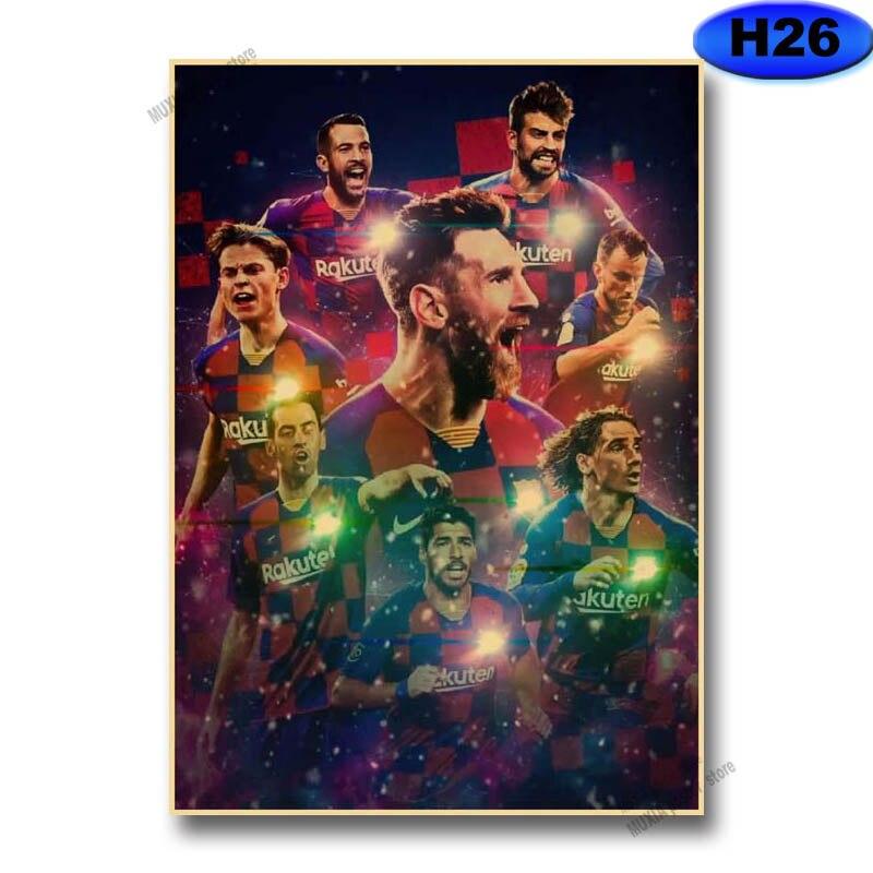 โปสเตอร์และภาพพิมพ์ลายนูนฟุตบอลสไตล์วินเทจ มี Messi และ Ronaldo เหมาะสำหรับตกแต่งห้องนักฟุตบอล สติ๊กเกอร์ติดผนัง 42x30cm 4