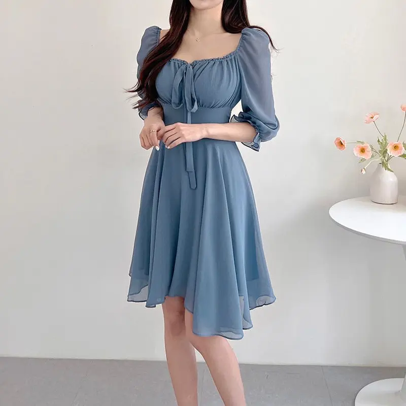 Mini Dress Wanita Sabrina Off Shoulder Lengan 3/4 bahan chiffon sifon ceruty S M L XL Jumbo 5