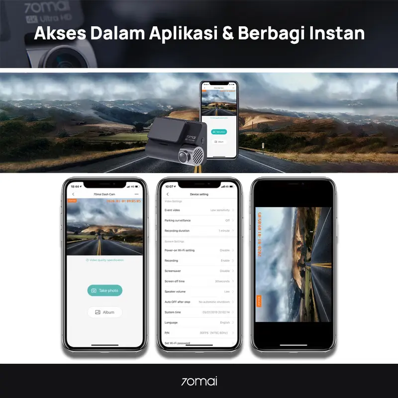 70mai Dash Cam A800s HD 4K 2160P GPS ADAS Set (Front+Rear Camera) Kamera Depan Belakang Kamera Dasbor Mobil 2023 3