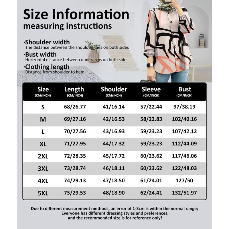 Product Introduction of Women's elegant and casual Muslim fashion long sleeved round neck button printed shirt, comfortable for daily work, breathable fabric long sleeved shirt 0