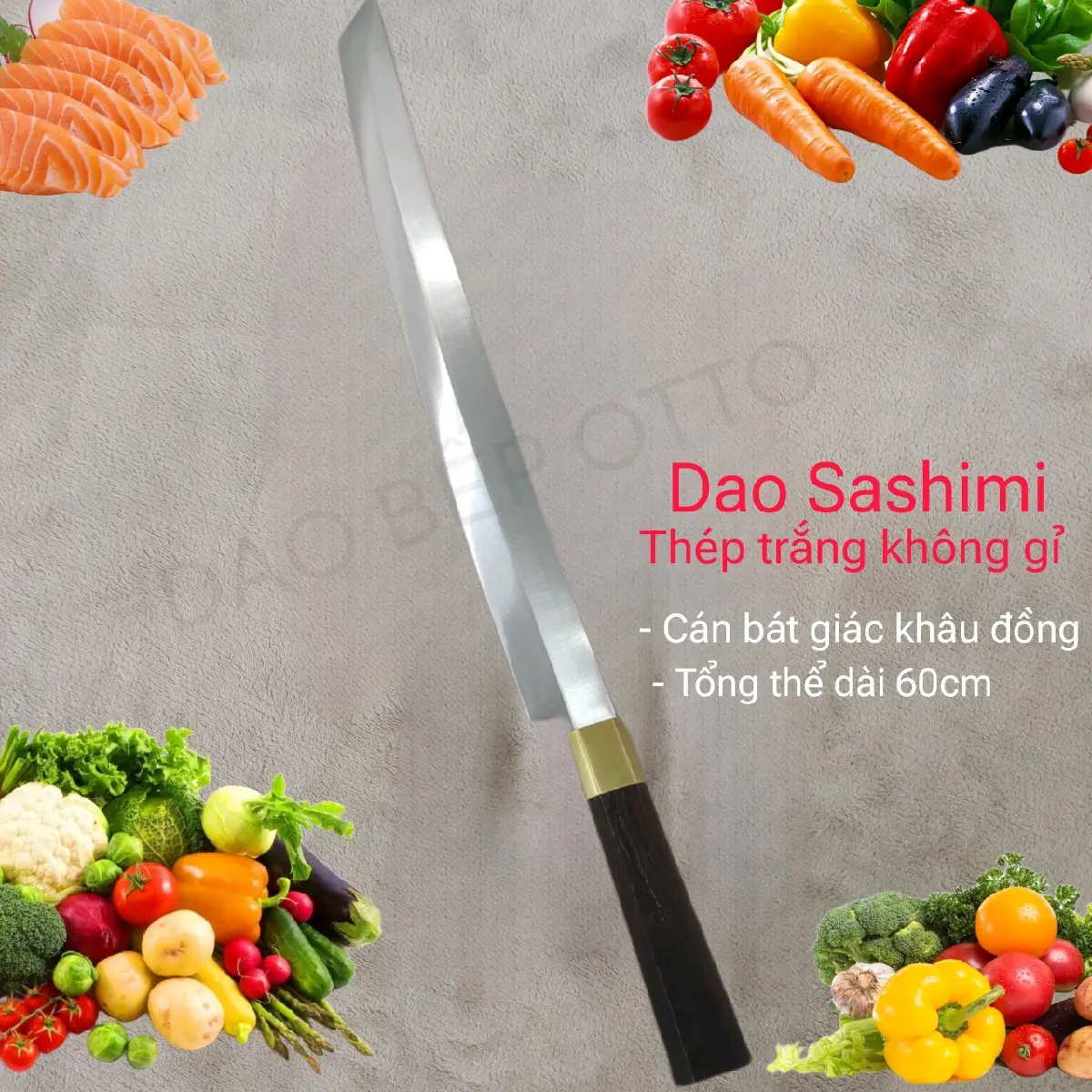 ( 60cm ) Dụng cụ bếp dao chuyên dụng cắt, thái sashimi, phi lê cá thép trắng không gỉ