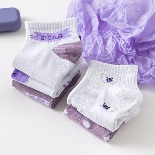 [luckydino] Kaos Kaki Lotso Lilac Beruang Ungu Putih Soft Color Sock High Quality Cute Soft Purple White Bear Korean Style 5