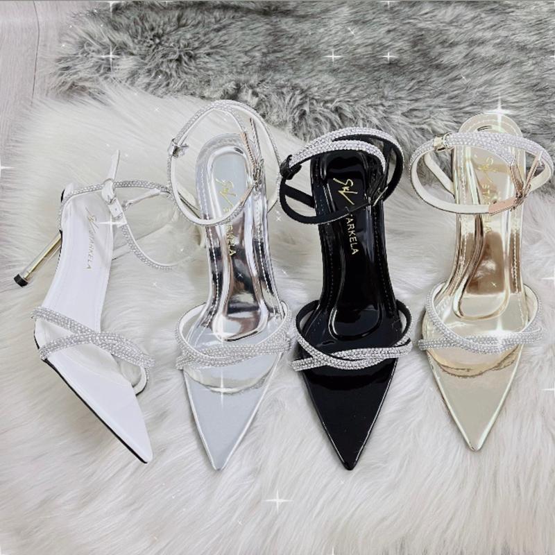 CÓ HỘP Sandal cao gót 7-9p mũi nhọn quai dây đá xoắn lấp lánh Nữ DéP